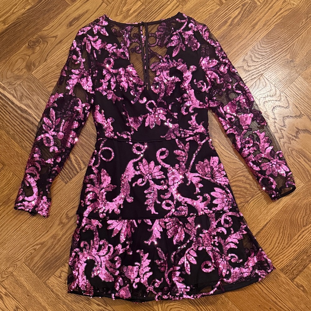 NWT Milly Sequin Embellished Cocktail Dress in Pink and Black
